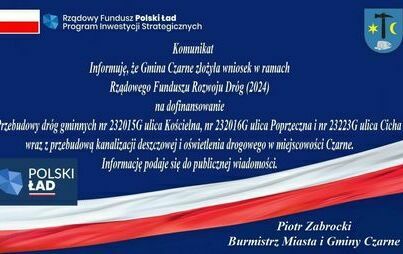 Zdjęcie do   Przebudowy dr&oacute;g gminnych nr 232015G ulica Kościelna, nr 232016G ulica Poprzeczna i nr 23223G ulica Cicha                      wraz z przebudową kanalizacji deszczowej i oświetlenia drogowego w miejscowości Czarne.