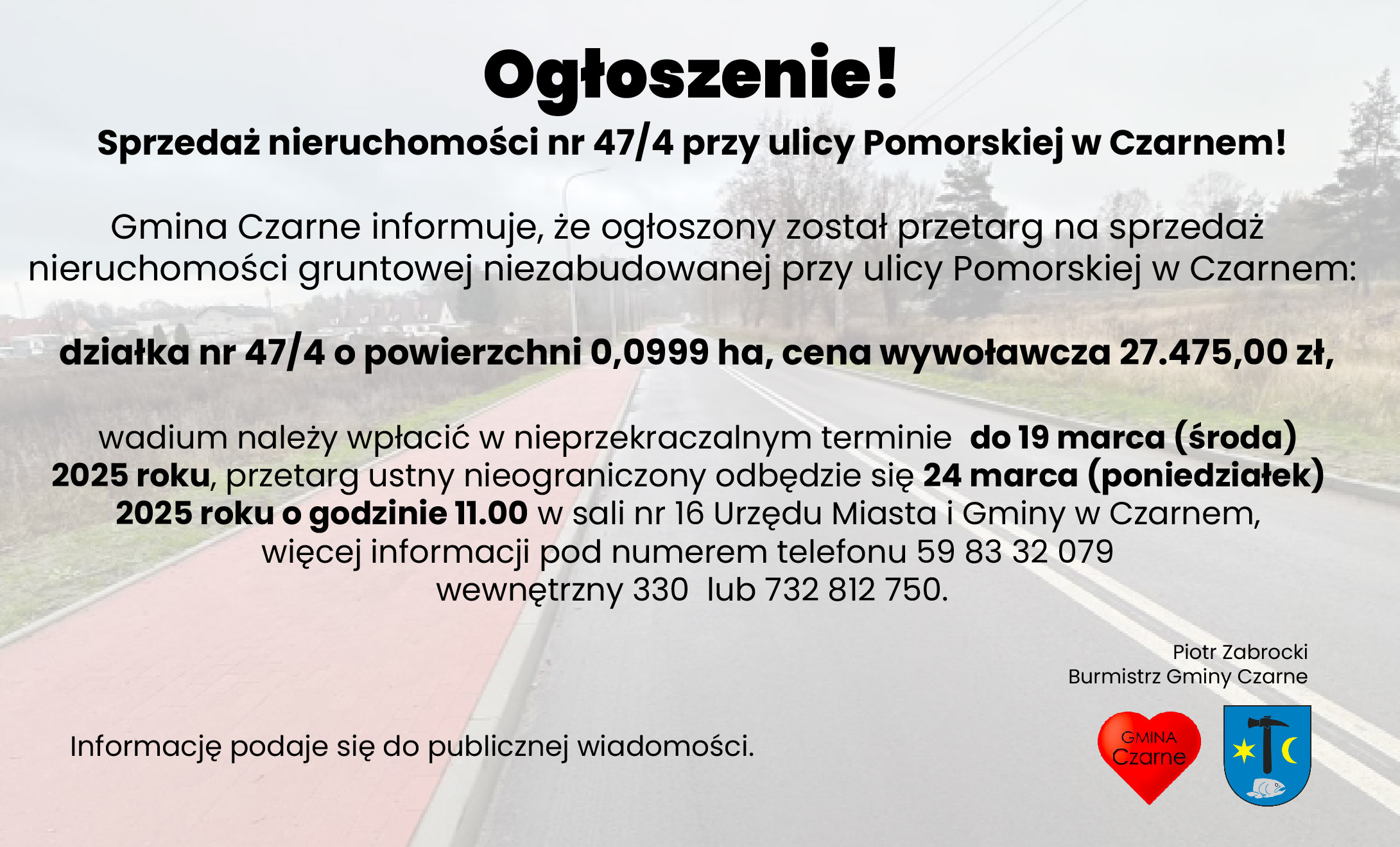 Sprzedaż nieruchomości nr 47/4 przy ulicy Pomorskiej w Czarnem