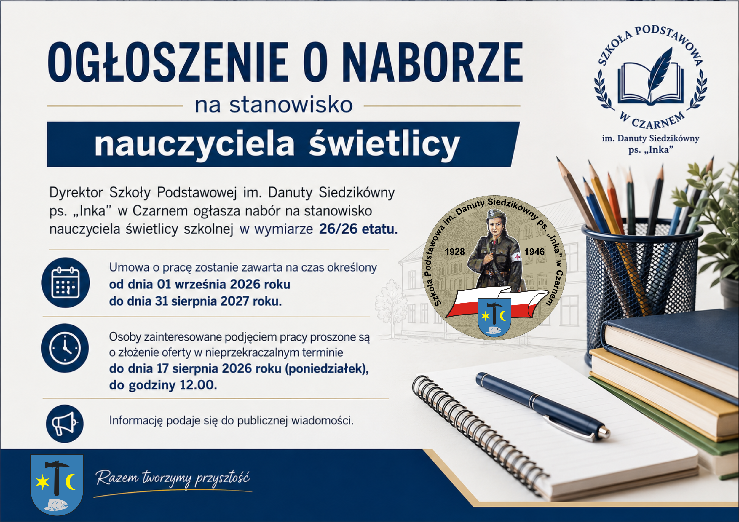 OGŁOSZENIE O NABORZE na&nbsp;stanowisko nauczyciela świetlicy 