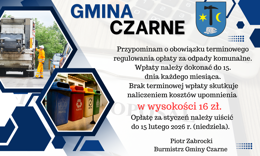 Przypominienie o&nbsp;obowiązku terminowego regulowania opłaty za odpady komunalne.