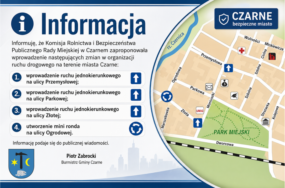 Proponowane zmiany w&nbsp;organizacji ruchu drogowego na&nbsp;terenie miasta Czarne