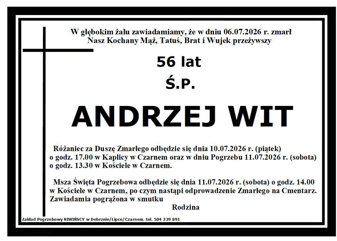 Zawiadomienie o&nbsp;śmierci Andrzeja Wita