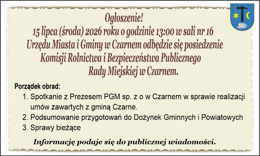 Komisja Rolnictwa i&nbsp;Bezpieczeństwa Publicznego Rady Miejskiej w&nbsp;Czarnem