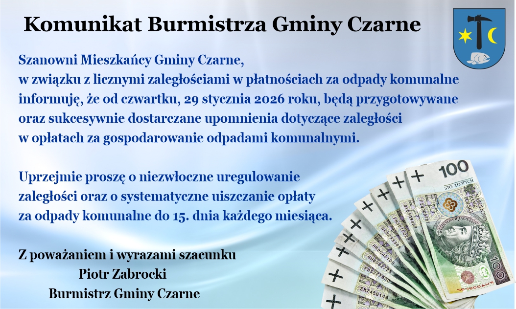 Komunikat Burmistrza Gminy Czarne