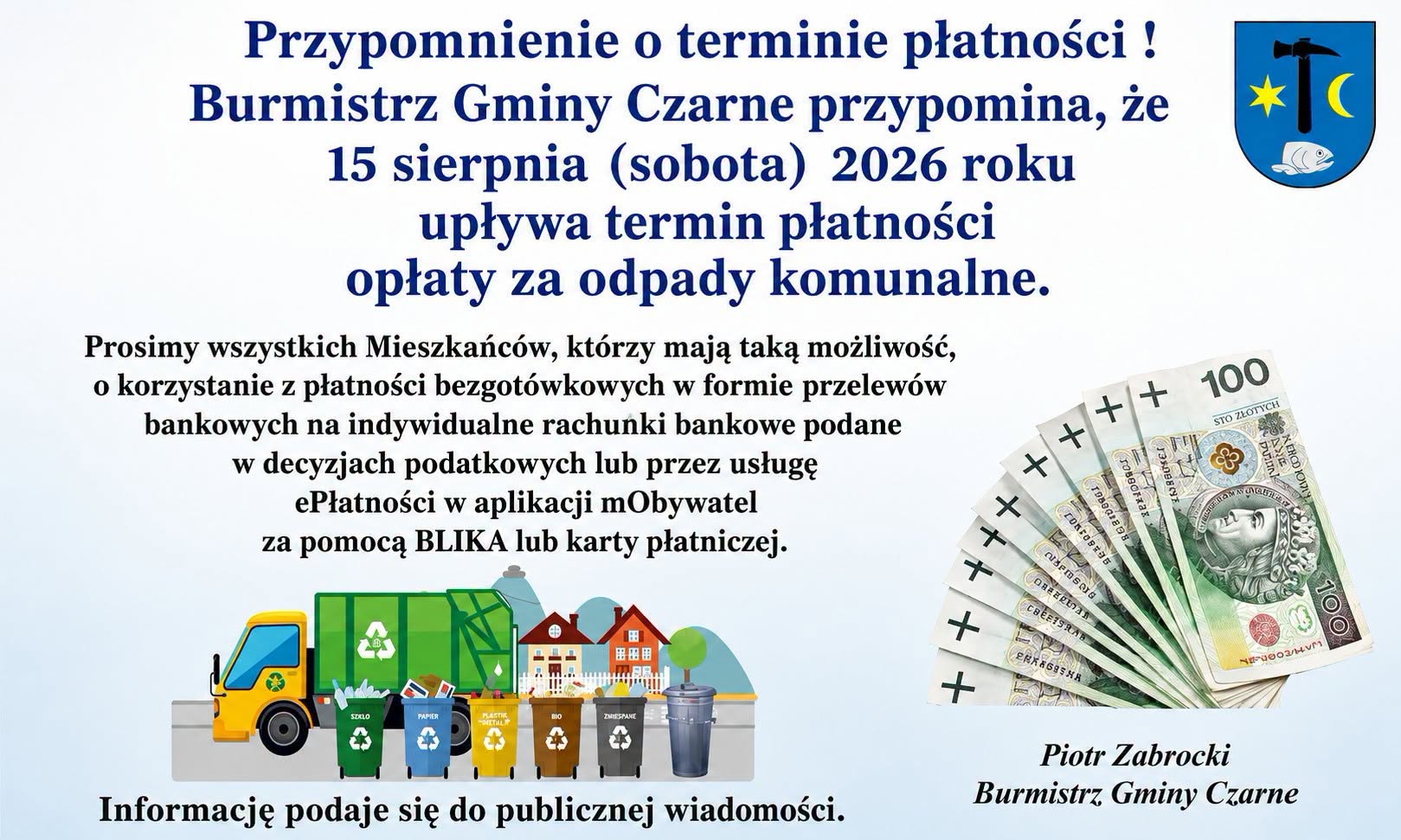 Przypomnienie o&nbsp;terminie płatności za odpady komunalne