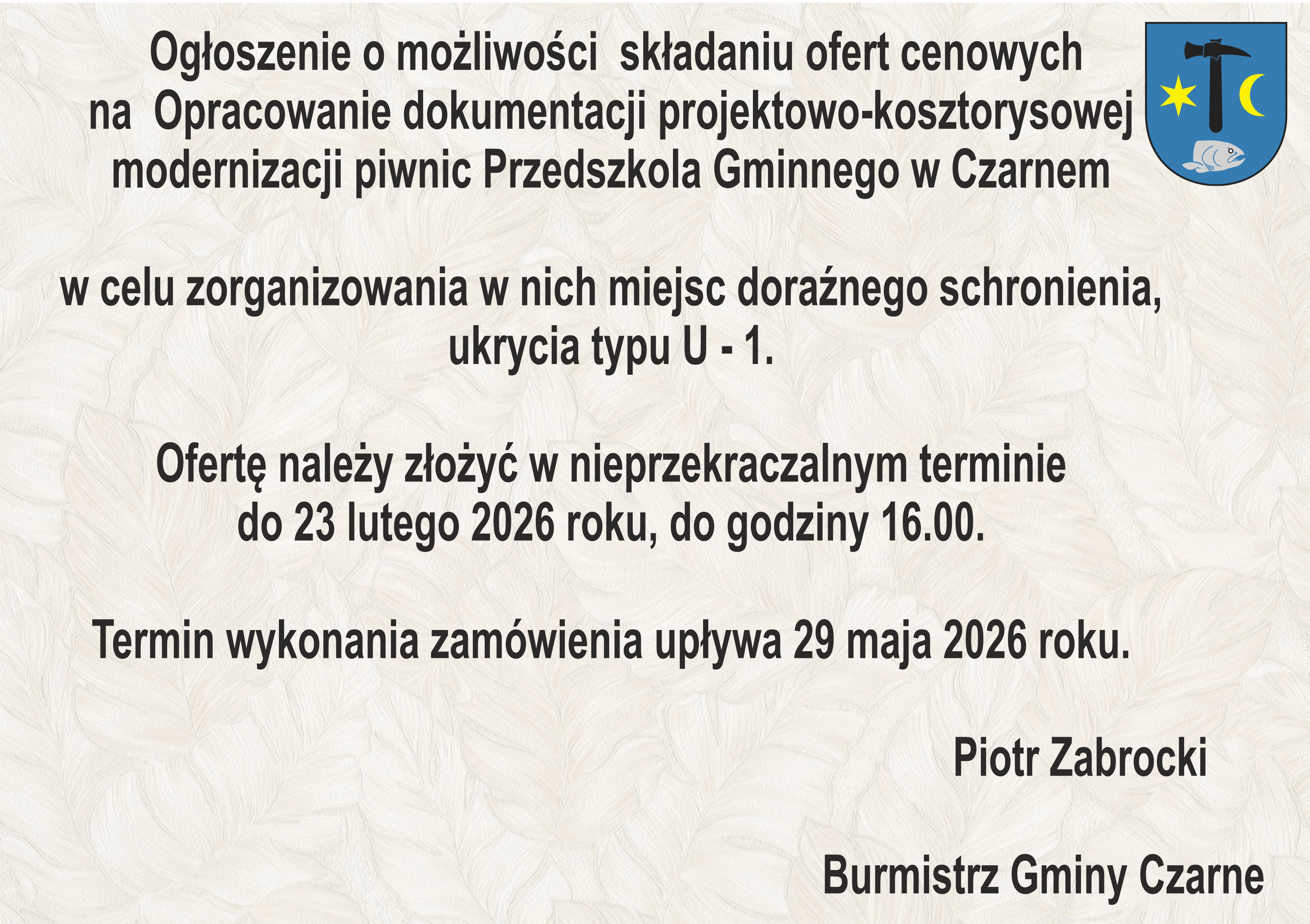  Ogłoszenie o&nbsp;możliwości  składaniu ofert cenowych 
