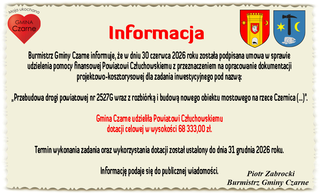 Umowa w&nbsp;sprawie udzielenia pomocy finansowej Powiatowi Człuchowskiemu