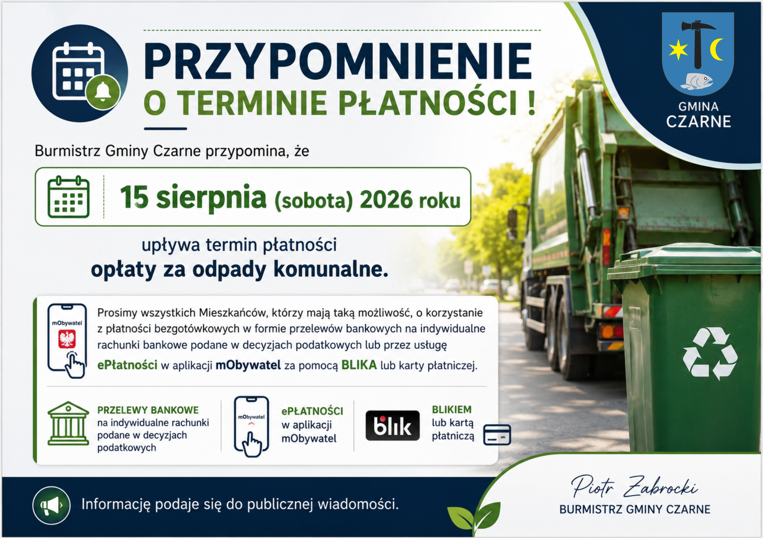 Przypomnienie o&nbsp;terminie płatności ! 15 sierpnia 2026