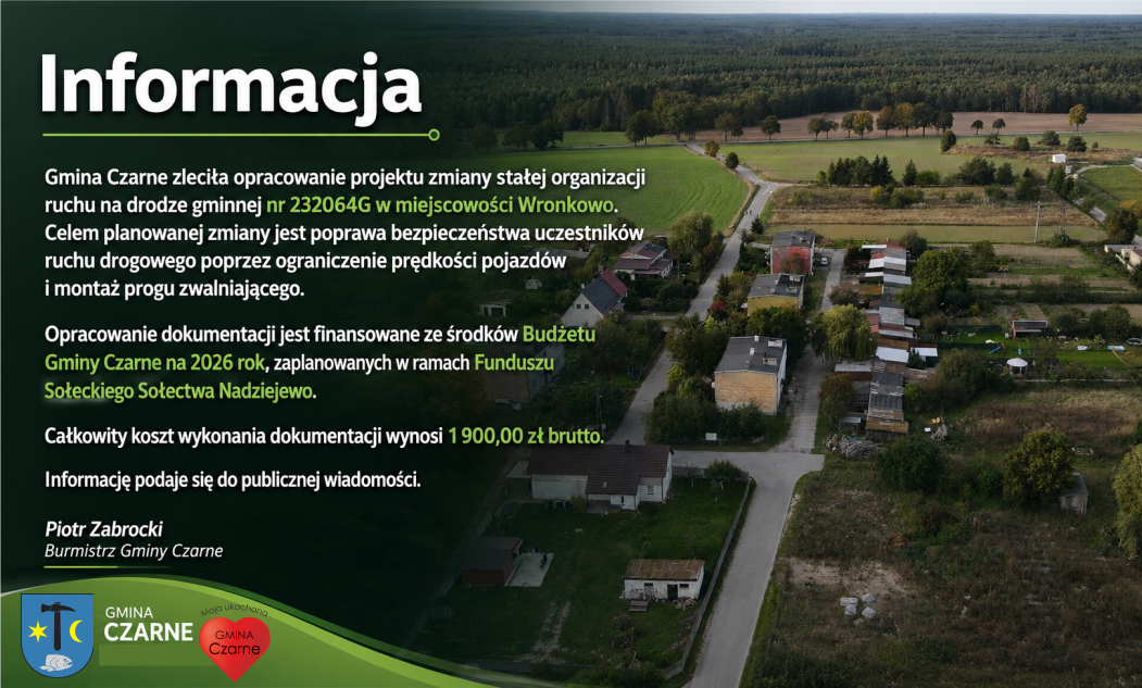 Opracowanie projektu zmiany stałej organizacji ruchu na&nbsp;drodze gminnej - Wronkowo