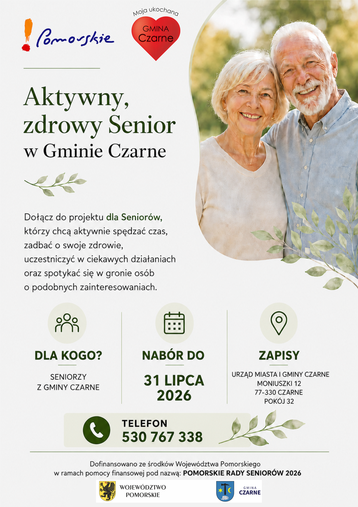 Zapraszamy Senior&oacute;w z&nbsp;Gminy Czarne do udziału w&nbsp;projekcie! 