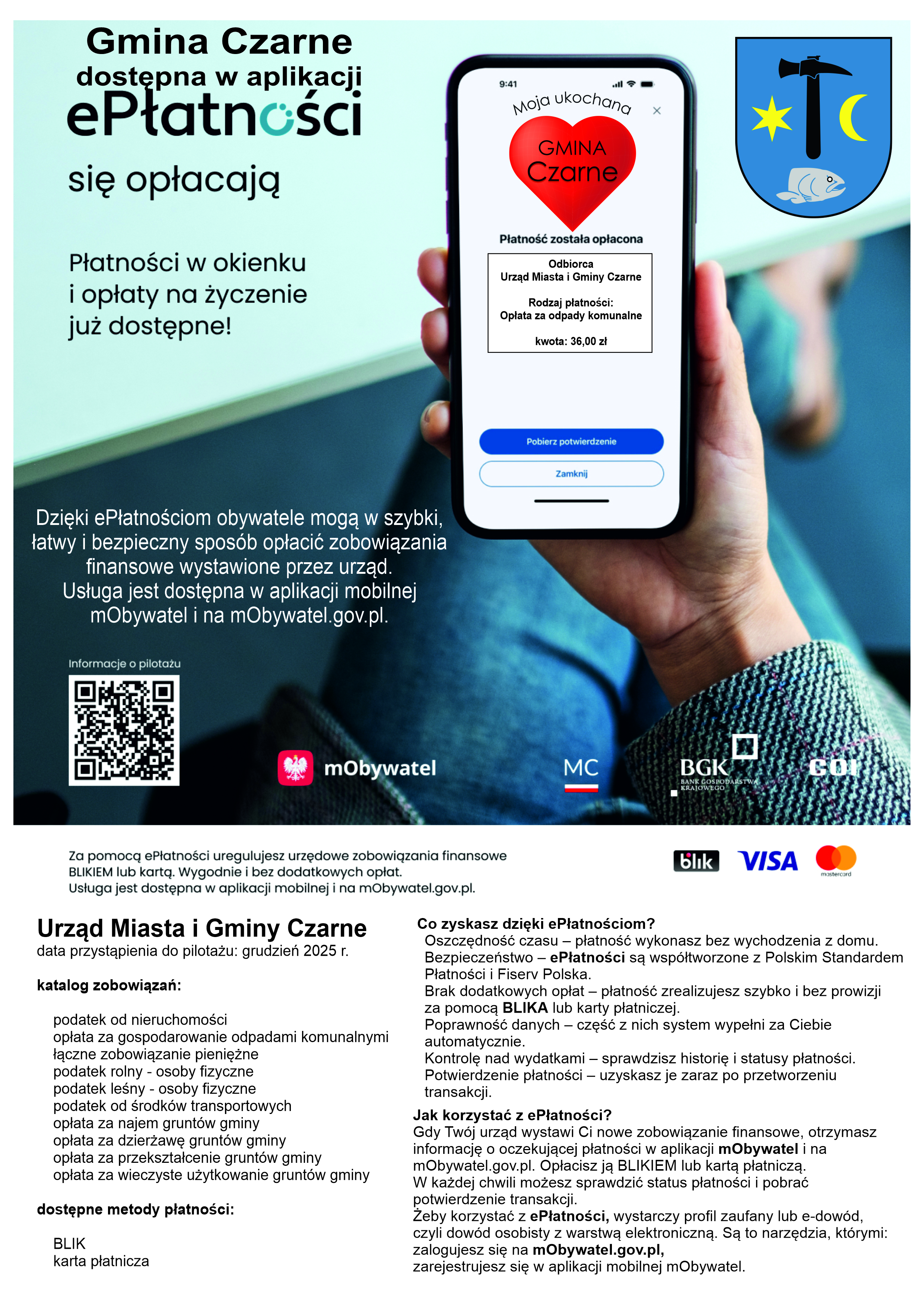 Gmina Czarne w&nbsp;aplikacji ePłatności.