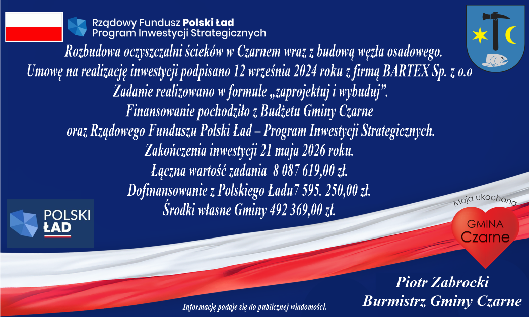 Rozbudowa oczyszczalni ściek&oacute;w w&nbsp;Czarnem wraz z&nbsp;budową węzła osadowego.