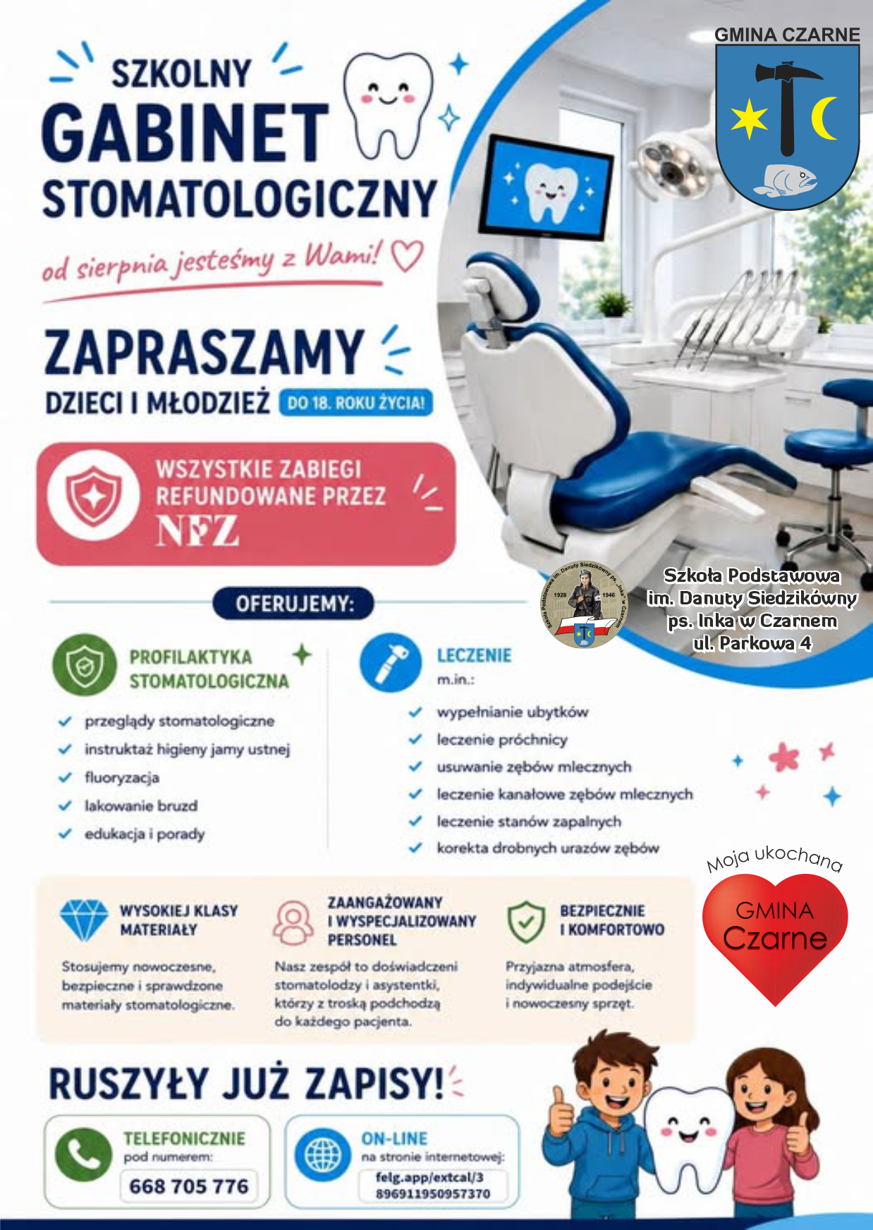 Gabinet stomatologiczny dla dzieci i&nbsp;młodzieży w&nbsp;Czarnem.
