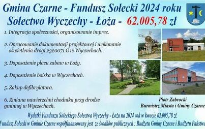 Zdjęcie do Gmina Czarne - Fundusz Sołecki 2024 roku Sołectwo Wyczechy - Łoża - 62.005,78 zł 