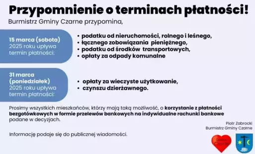Zdjęcie do Przypomnienie o terminach płatności!