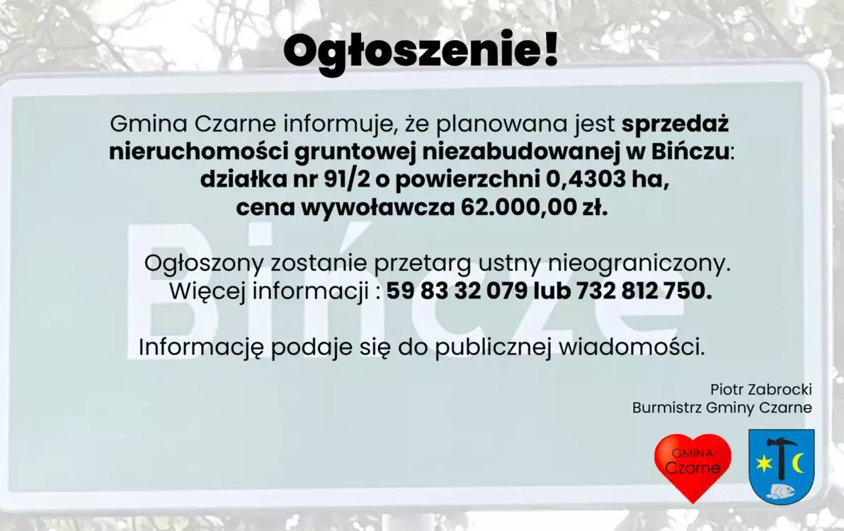 Planowana sprzedaż nieruchomości w Bińczu