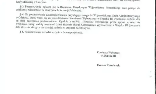 Wygaśnięcie mandatu Radnego Rady Miejskiej w Czarnem.