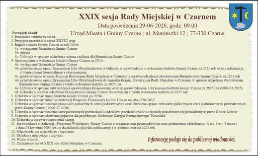 XXIX sesja Rady Miejskiej w Czarnem.