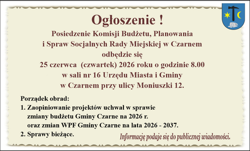 Posiedzenie Komisji Budżetu, Planowania  i Spraw Socjalnych Rady Miejskiej w Czarnem