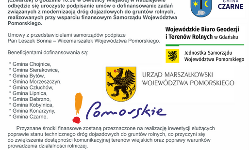 Uroczyste podpisanie umów o dofinansowanie zadań związanych z modernizacją dróg dojazdowych do gruntów rolnych