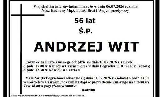 Zdjęcie do Zawiadomienie o śmierci Andrzeja Wita