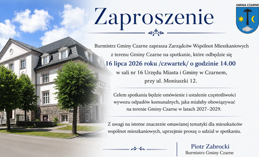 Zdjęcie do Burmistrz Gminy Czarne zaprasza Zarządc&oacute;w Wsp&oacute;lnot Mieszkaniowych z terenu Gminy Czarne 