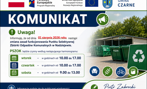 Zmiana zasad funkcjonowania Punktu Selektywnej Zbiórki Odpadów Komunalnych w Nadziejewie. 