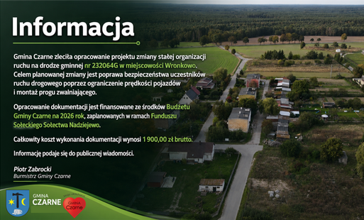 Opracowanie projektu zmiany stałej organizacji ruchu na drodze gminnej - Wronkowo