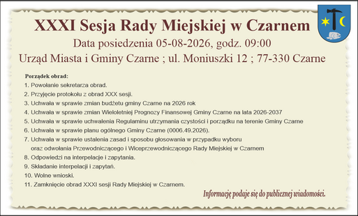 XXXI Sesja Rady Miejskiej w Czarnem