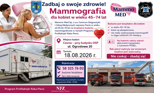 Zapraszamy na bezpłatne badania mammograficzne