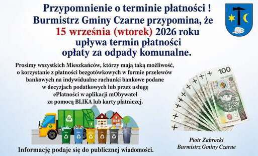 Przypomnienie o terminie płatności za odpady komunalne