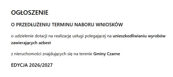 Zdjęcie do Usuwanie azbestu - porzedłużenie terminu naboru wniosk&oacute;w o udzielenie dotacji - usługi polegającej na unieszkodliwianiu wyrob&oacute;w zawierających azbest&nbsp;