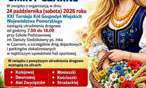 Zdjęcie do Gmina Czarne. Utrudnienia drogowe w Czarnem - 24 października (sobota) 2026 roku